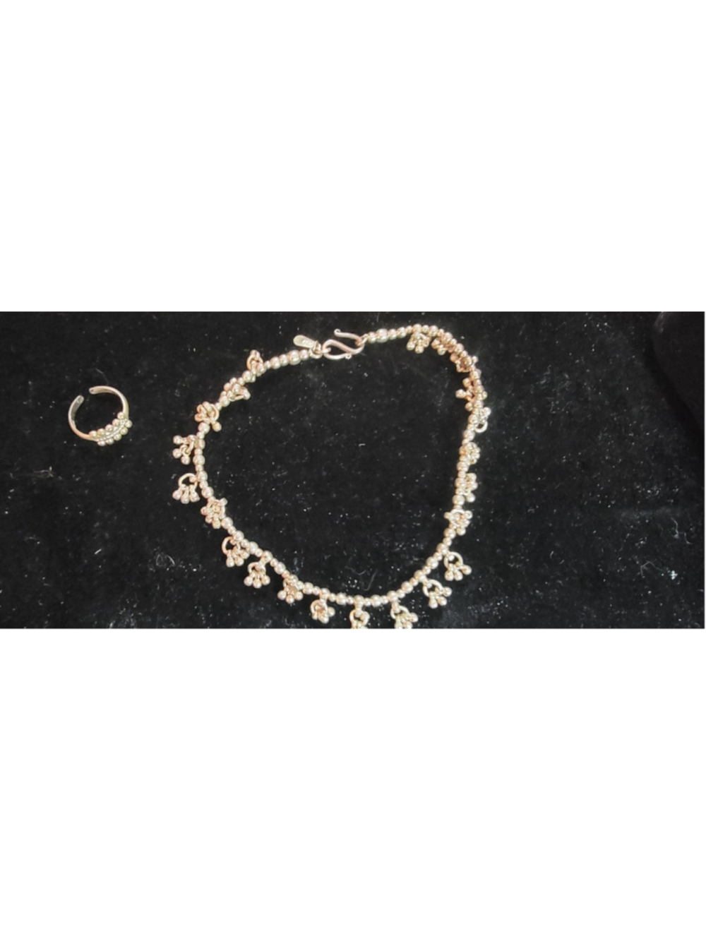 Vtg Indian Sterling Silver Anklet & Toe Ring Set Ghungroo Dangle Boho Tribal 14